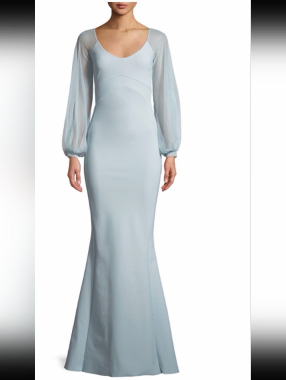 Chiara Boni Light Mint Long-Sleeve Slip Gown Dress with Sheer Sleeves Size 6